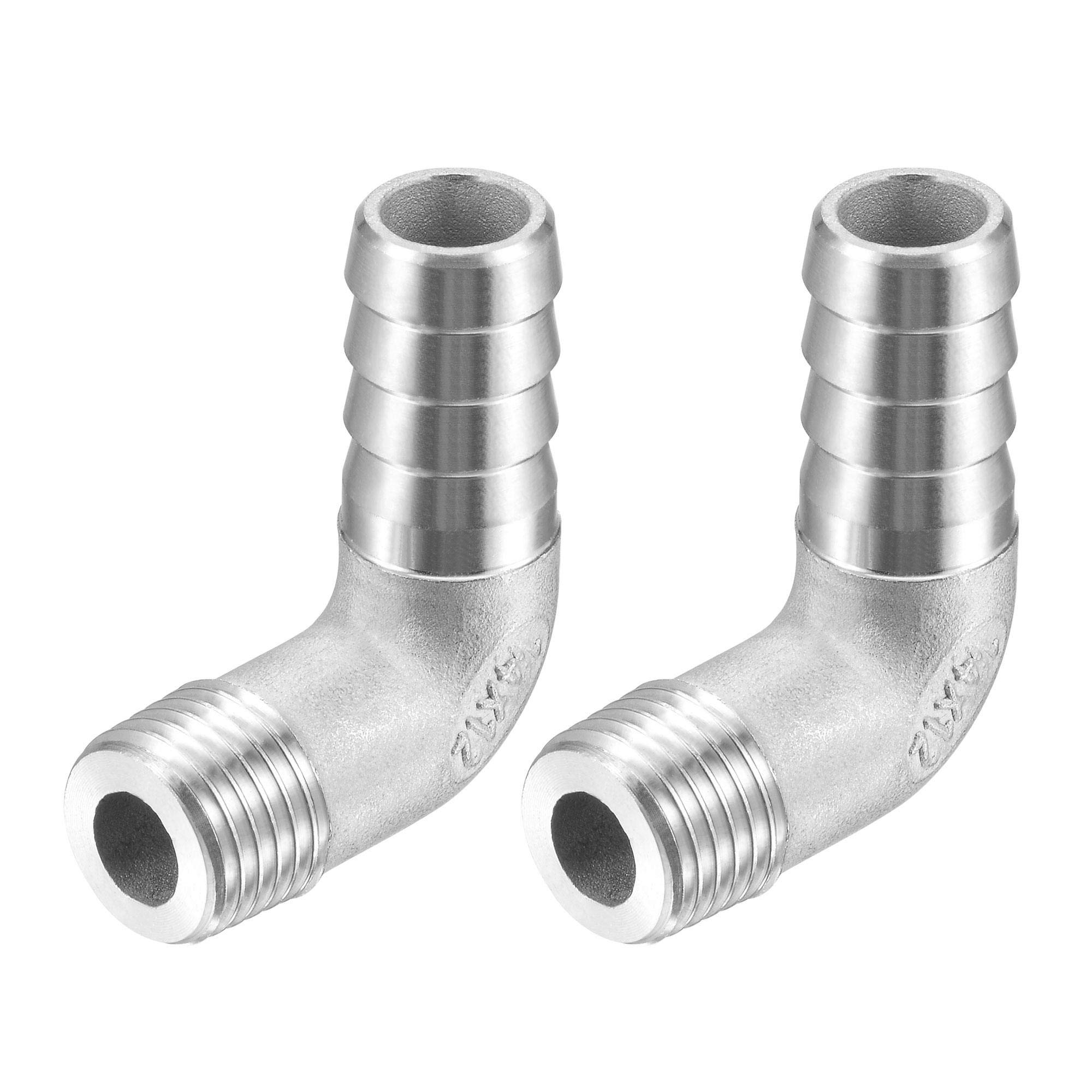 sourcing map 304 Stainless Steel Hose Barb Fitting Elbow, 12mm Barbed x G1/4 Male Pipe Connector Adapter for Water Fuel Air, Pack of 2