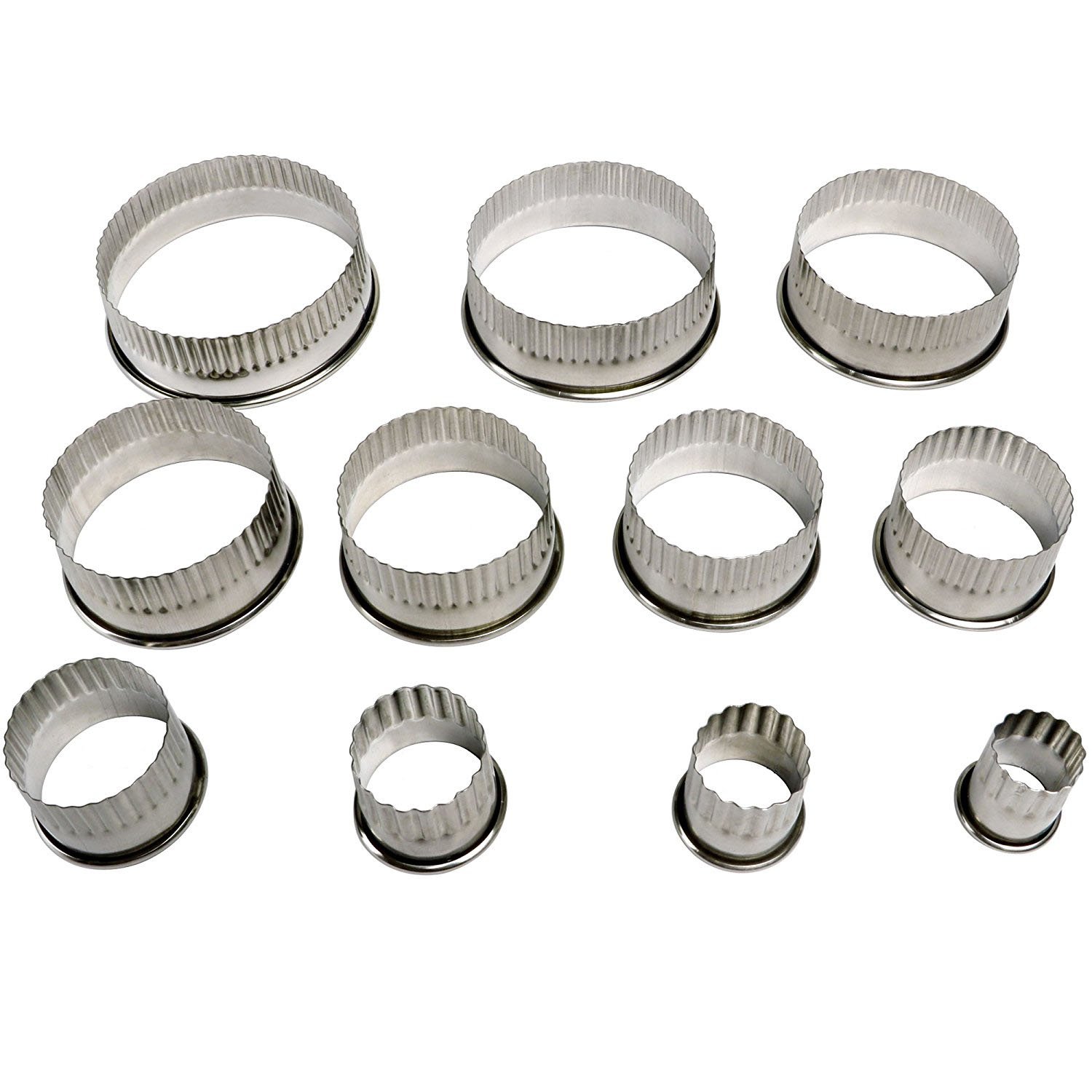 Round Biscuit Cutter Set Fluted Edge with rolled top ends,11pcs Circle Pastry Cutters,tin storage box for Pastries, Baking, Desserts, Muffins, Scones, Fondant (Scalloped Edge)