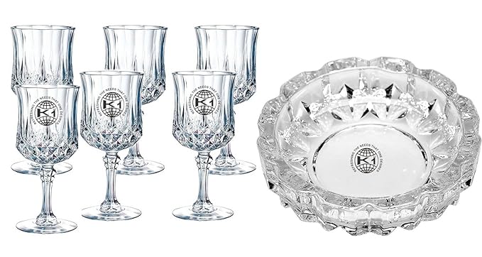 King International 100% Crystal Clear Wine Glasses | Set of 6 Pieces with Glass Ash Tray Set of 1 Piece | Whiskey, Beverage, Beer Glasses |