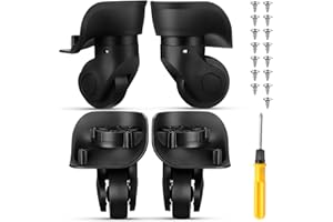 Silkfly 4 Pcs Luggage Wheels Replacement Travel Suitcase Caster Repair Kits with Screw Replacement Left and Right Wheels Mute Bearing Swivel for Luggage(Black,Small)