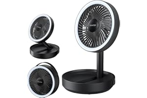 Gaiatop Foldable Small Desk Fan with LED Night Light, Wireless 6000mAh Battery Powered Portable Fan USB Rechargeable, Bedroom Office Dorm Travel Camping Cruise Essentials, Gifts for Women Men, Black