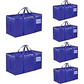 6 Pack-Extra Large Heavy Duty Moving Bags - Waterproof Storage Totes with Handles & Zippers, Foldable for College Dorm, Storage (Blue)