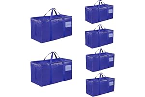 SUMMITFLARE 6 Pack-Extra Large Heavy Duty Moving Bags - Waterproof Storage Totes with Handles & Zippers, Foldable for College Dorm, Storage (Blue)
