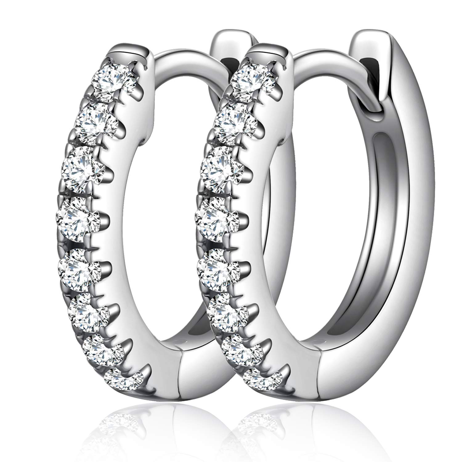 JIAHANZB Silver Hoops Earrings for Women 925 Sterling Silver Diamond Huggie Hinged Earring Hypoallergenic 12.5mm