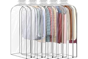 5 Pack 60" All Clear Garment Bags for Hanging Clothes Storage, 10" Gusseted Large Capacity Garment Rack Cover, Large Hanging 