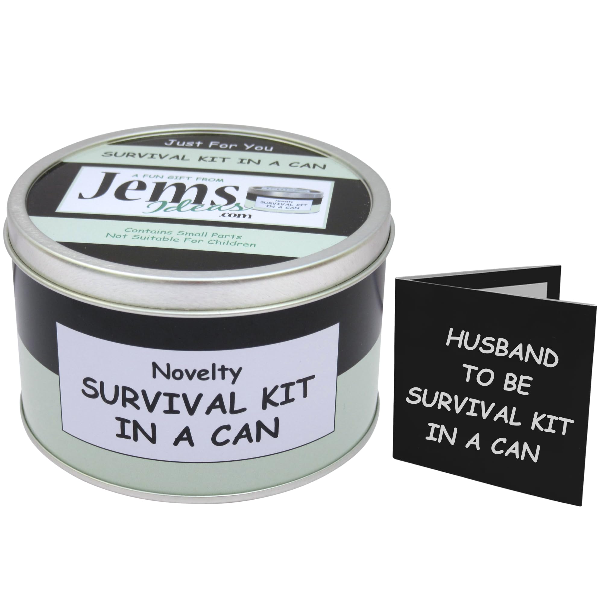 Husband-To-Be Survival Kit in a Can – Funny Novelty Gift for Groom – Wedding Day Present & Card – Humorous Gift for Him, Groom-To-Be, Fiancé – Quirky Keepsake Box Gift Set (Black/Mint)
