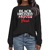 HQP Black History T Shirts for Women: Black History Month Long Sleeve African American Freedom Casual Tops