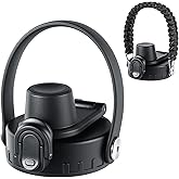 Chug Lid for Hydro Flask 12 oz 20 oz 32 oz 40 oz 64 oz | Wide Mouth Replacement Cap | Leak-Proof & BPA-Free Push-Open Spout with Paracord Handle, Fits Hydroflask, Iron Flask, Nalgene (No Straw) Black