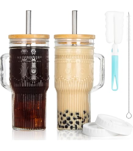 Amazon.com: Glass Drinking Cup 400ML Square Glass Tumbler with Handle Clear  Coffee Cups with Lids and Straws Portable Water Bottles Milk Jar Can hold  various beverages. (Transparent) : Home & Kitchen