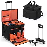 LUCKUP DJ Cable Organizer Bag with Wheels, Detachable Trolley System, 900D Water-Resistant DJ Equipment Storage Organizer with Padded Dividers Laptop Compartment for Musicians, Audio Engineers