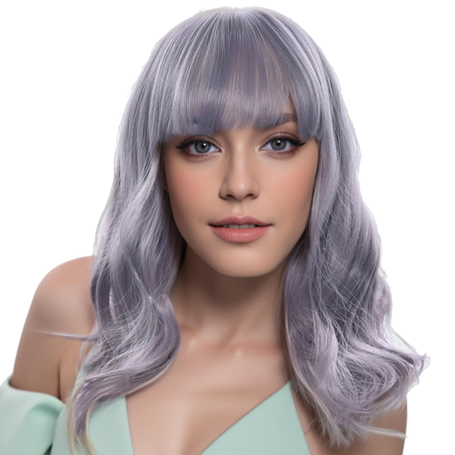 IMISSU Short Curly Hair Bob Wigs Cosplay Wig with Bangs Halloween Costume Party Headwear for Women (Gray)