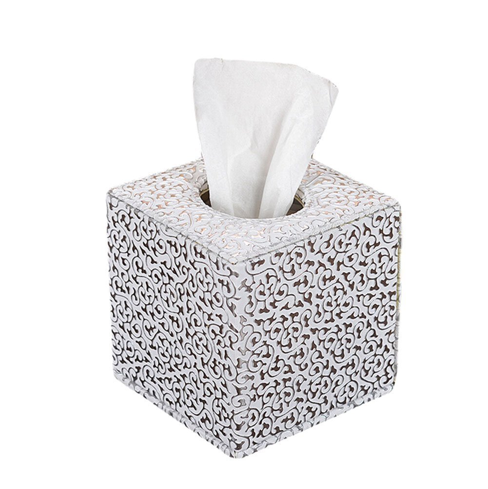 SODIAL Tissue Box Tissue Holder Rectangular Cube Cover Silver Suitable