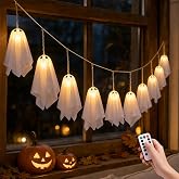 Yinmoota Halloween Ghost String Lights, 10 LED with Remote Control | Battery operated ghost garland with 8 lighting modes and warm white glow for indoor and covered outdoor decor
