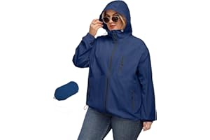 Avoogue Plus Size Womens Rain Jacket with Hood Waterproof Raincoats Lightweight Packable Outdoor Trench Coat XL-5XL