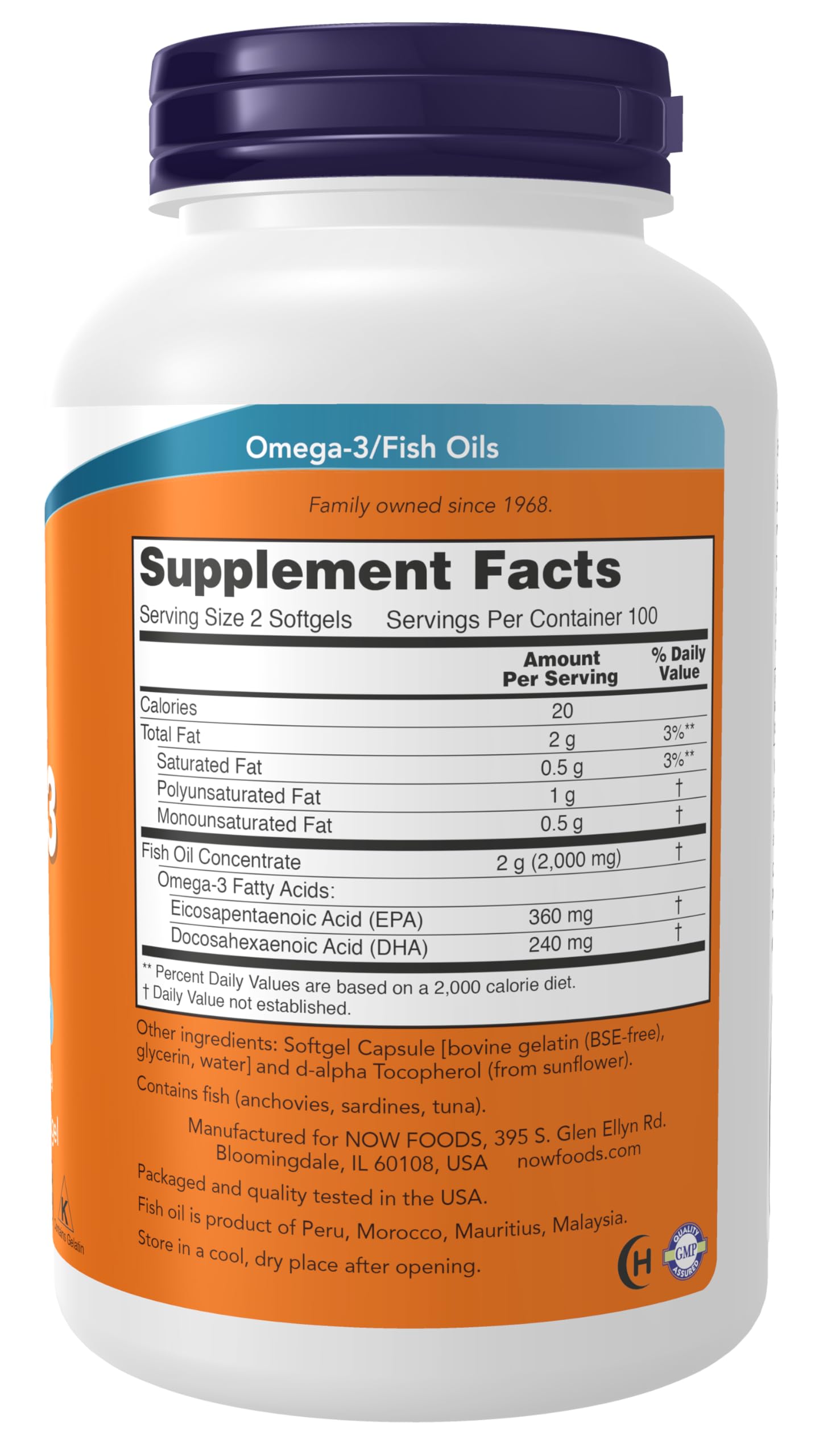 NOW Foods Supplements, Omega-3 180 EPA / 120 DHA, Molecularly Distilled, Cardiovascular Support*, 200 Softgels