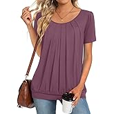 Anymeet 2026 Women's Spring Summer Tunic Tops Short Sleeve Casual Tshirt for Leggings Pleated Blouses