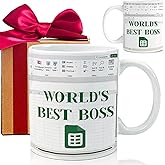 World's Best Boss Mug - Funny Office Spreadsheet Mugs Gift for Men & Women, Accountant Ceramic Coffee Cup with Inspirational Quotes - Boss's Day, Birthday (11oz) -260