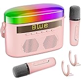 2025 New Mini Karaoke Machine for Kids & Adults, 2 Wireless Mics, LED Colortul Lights, Portable Outdoor Bluetooth Speaker - Pink