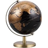 JOINPAYA 6 Inch Small World Globe with Antique Bronze Stand Black Gold Earth Desktop Decor for Kids &amp; Adults Geography Learning Globe for Home Office Classroom