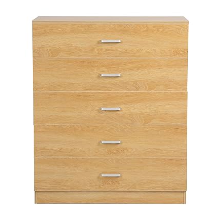 Kingsaid Wood Bedside Drawer Chest Of 5 Drawers Metal Handles