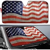 Big Ant Car Sun Shade, Windshield Sun Shade American Flag Sunshades Keep Vehicle Cool Best UV Ray Visor Protector Prevent Your Car from Sun Heat & Glare(Size: 63