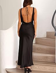 Satin Cowl Neck Sleeveless Backless Maxi Wedding