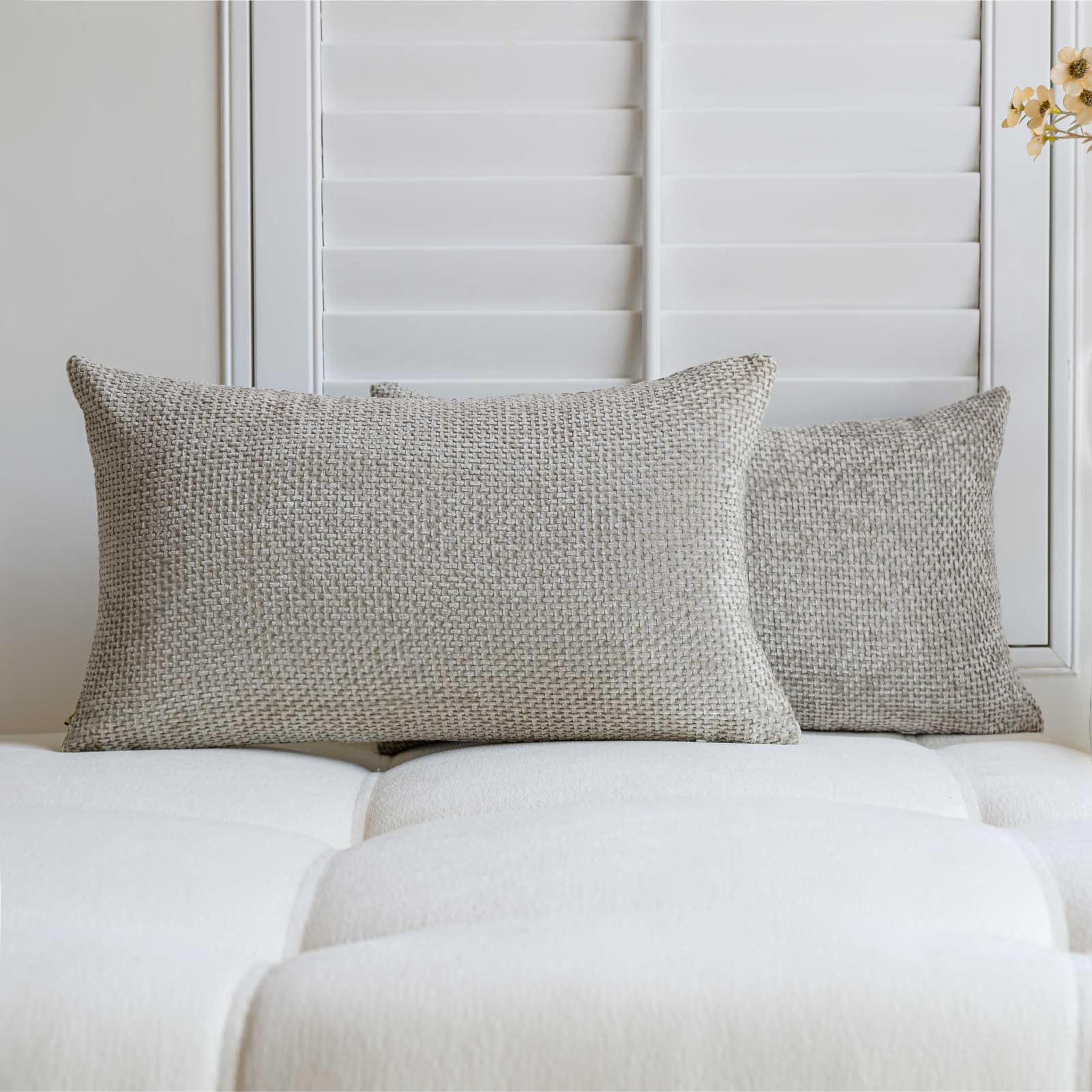 Photo 1 of a moment Light Gray Chenille Throw Pillow Covers 12x20 Inch Pack of 2 Modern Decorative Throw Pillow Covers Farmhouse Cross Throw Pillowcases Home Decor for Sofa Bedroom Living Room
