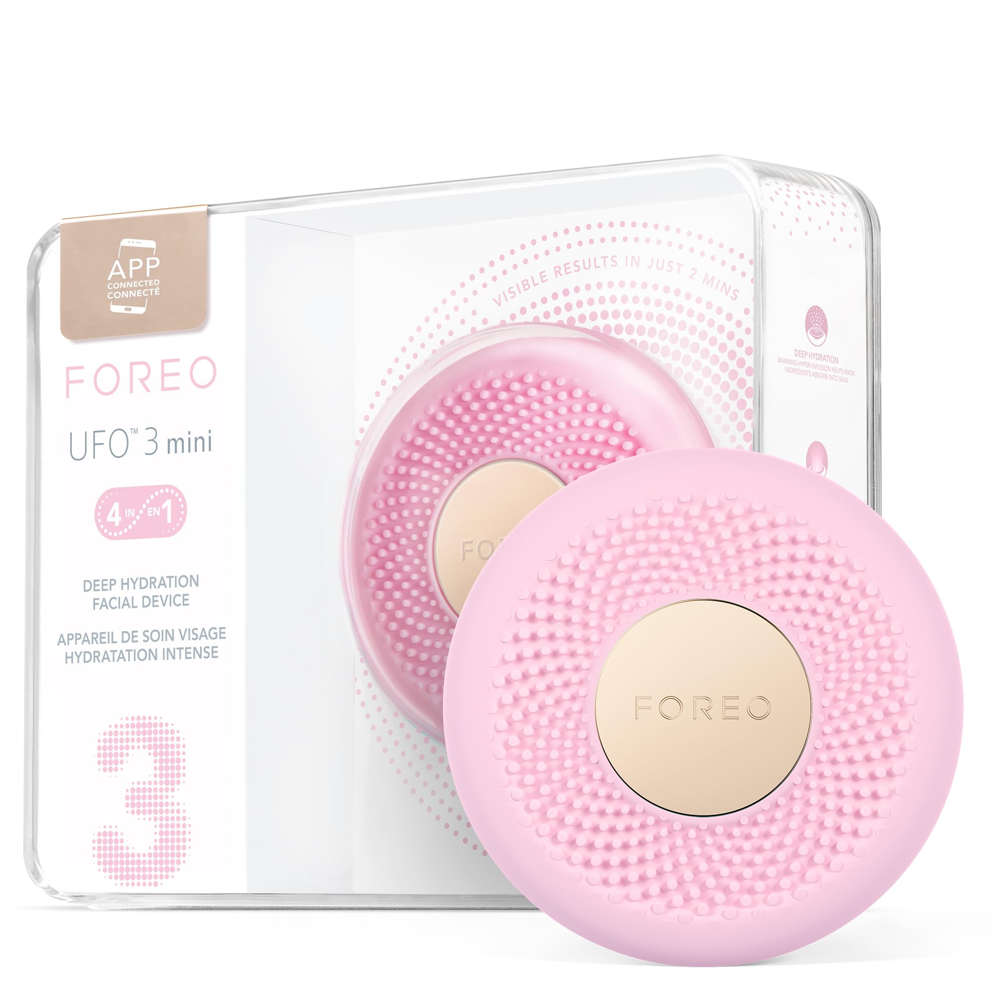 FOREO UFO 3 mini 4-in-1 Face Mask Skincare Device, Face Moisturiser, Anti-Aging, Full Spectrum LED & Red Light Therapy, Thermo Therapy, T-Sonic Facial Massage, App-connected, Pearl Pink