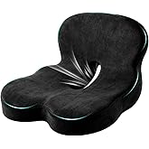 Watshyon Ergonomic Memory Foam Reenly Seat Cushion & Non-Slip Base with Adjustable Straps,Seat Cushion for Truck Driver and Office Chair Cushion,Removable Washable Cover- Plush Velvet