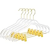 MIZGI Slim Clear Gold Pants & Skirt Hangers (20 Pack) – Adjustable Clips & Hooks, Transparent Non-Felt, Space-Saving for Dresses, Shirts, Blouses