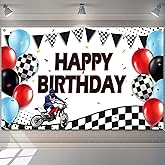 Dirt Bike Happy Birthday Backdrop Motocross Birthday Party Backdrop Motocross Birthday Party Supplies, Dirt Bike Racing Banner Backdrop Motocross Racing Banner Tire Track Background, 72.8 x 43.3 Inch