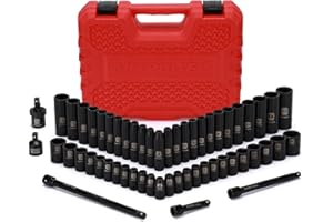 MIXPOWER 55 Pieces 1/4" Dr. Impact Socket Set, CR-V, 6 Point, SAE/Metric, 5/32 Inch - 9/16 Inch, 4mm - 15mm, Shallow/Deep, In