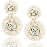 Statement Raffia Floral Earrings Boho Beaded Earrings Summer Beach Handwoven Earrings for Women Jewelry Gifts