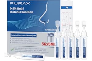 PURAX Saline Solution 0.9%,Nasal Cleanse for Babies, Kids and Adults, Isotonic Saline Solution for Eye Care, Wound Cleansing - 56 Count (5ml Each)