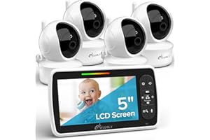 iFamily Baby Monitor with 4 Cameras and Audio- Large 5" Screen with 30Hrs Battery Life - Remote Pan-Tilt-Zoom,No WiFi, Two-Way Audio, Night Vision, Temperature, Lullabies, 960ft Long Range