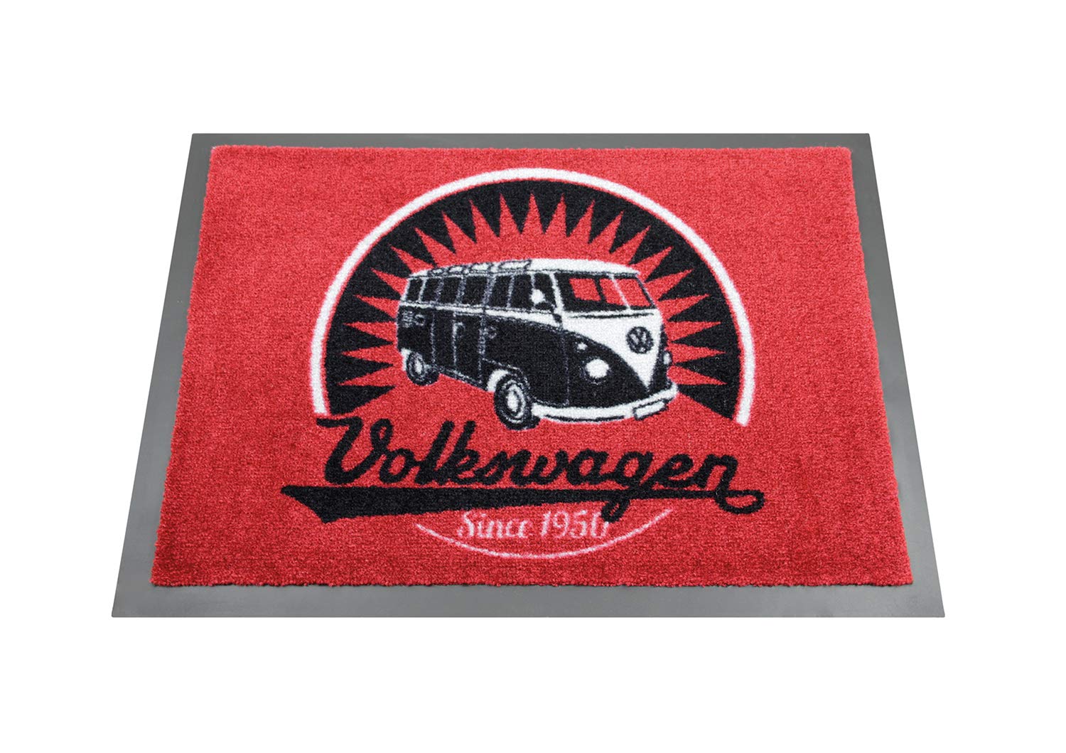 BRISA VW Collection - Volkswagen Foot Mat Doormat Rug Shoe Dirt Trapper with T1 Bus Campervan Motif (Vintage Logo/Red) — image 1