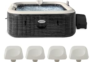Intex PureSpa Plus Greystone Square Hot Tub 6 Person Inflatable 94" Outdoor Relaxing 170 AirJet Spa Bundled with 4 PureSpa Cushioned Headrest Pillows