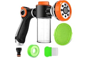 YCCOKJJ Pup Jet Dog Washing Hose Attachment Garden Hose Nozzle Pressure Dog Hose Attachment 8 Spray Pattern Hose Nozzle Foam Sprayer with Soap Dispenser for Pet Bathing Garden Plants Watering Car Washing