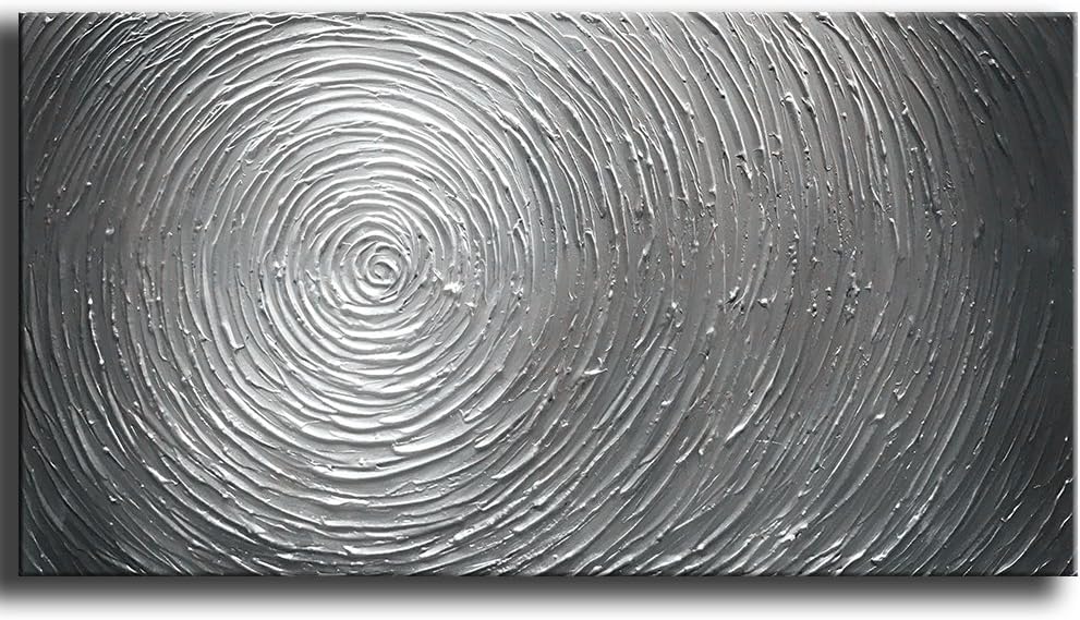 Paintings - YaSheng Art - 20x40inch 3D Abstract Oil Paintings on Canvas Silver Gray Gradient color Abstract Artwork
