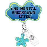 Plifal Badge Reel Holder Clip - Funny One Mental Breakdown Later Retractable ID Name Card Badge Reel with Charm Alligator Clip, Office Nurse Nursing Medical Worker Student Accessories Gifts