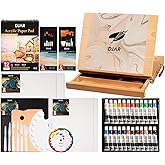 DJAR 49 pcs Acrylic Paint Set with Tabletop Easel Box, 24 Acrylic Paint Colors, Sketchbook, Painting Pads, and Complete Acrylic Art Supplies Kit for Adults, Teens, and Beginners