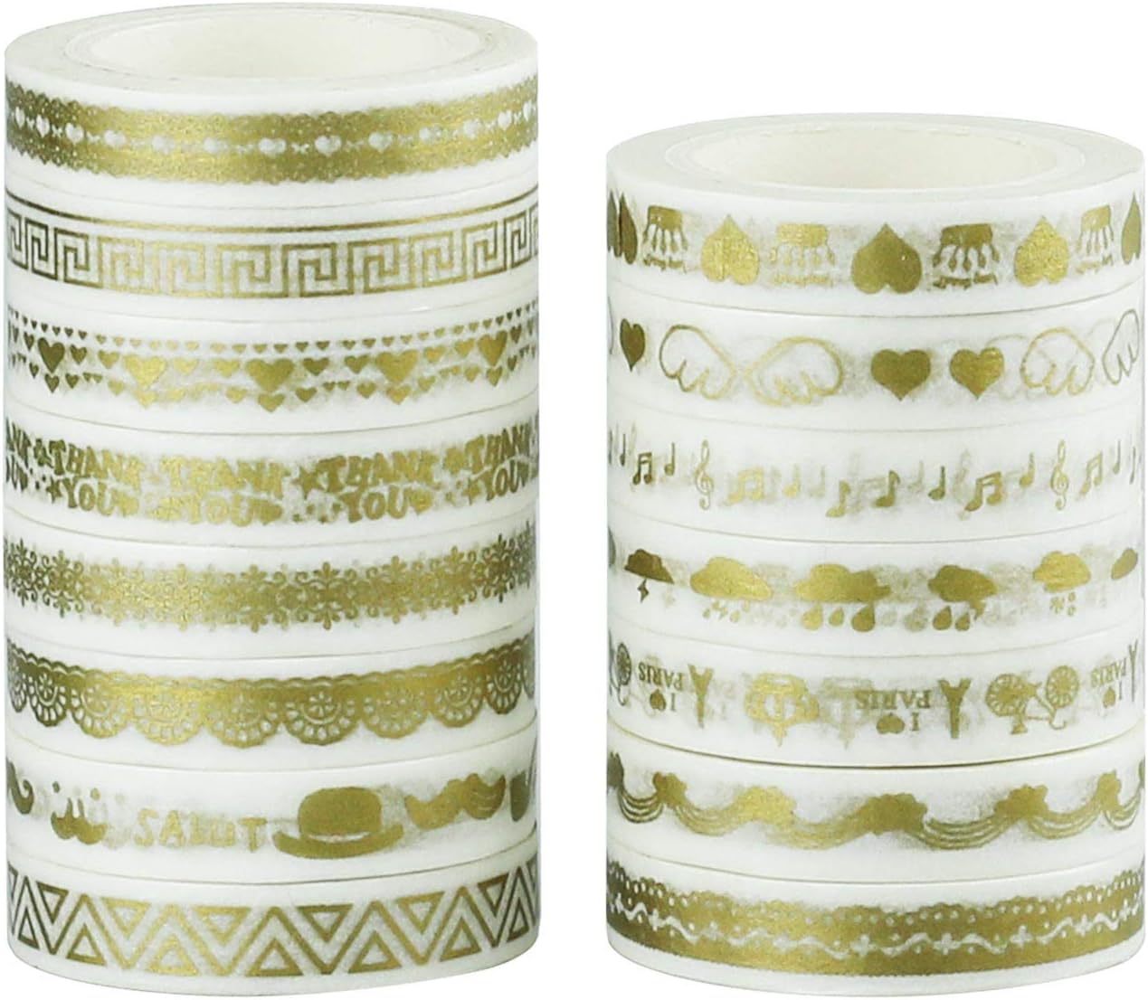 15 Rolls of 8MM Gold foil washi Tape,7M Long Thin Narrow Masking Tape for journaling, Card Making, Scrapbooking(15 x Patterns)