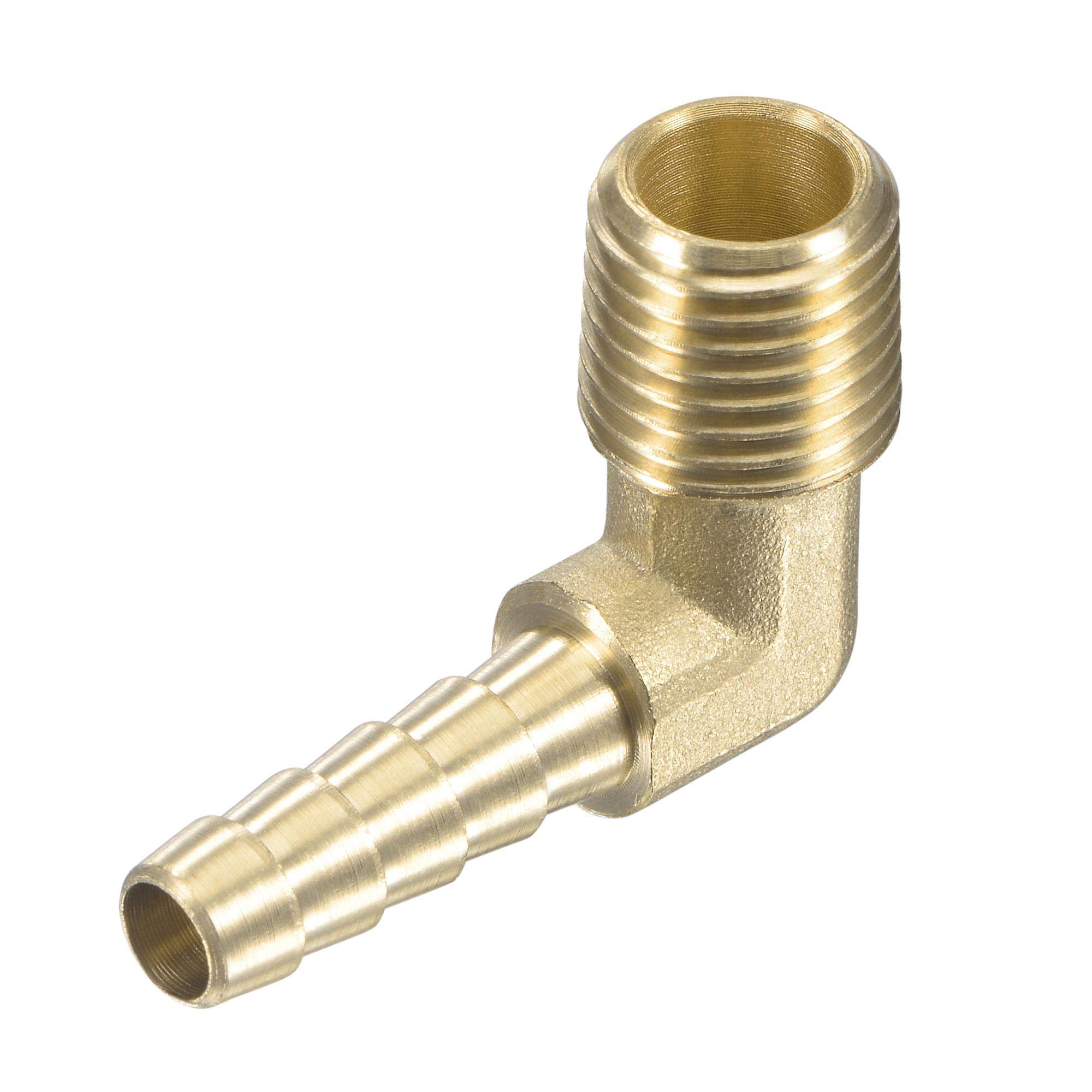 sourcing map Brass Hose Barb Fitting Elbow 1/4 Inch x 1/4 NPT Male Thread Right Angle Pipe Connector