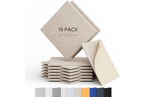 Berlai 15 Pack Acoustic Panels Self Adhesive Sound Proof Foam Panels, 12x12x0.4" High Density Sound Absorbing Panels, Square Acoustic Tiles for Recording Studio Home Theater Office Room(Dark Camel)