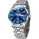 Taxau Stainless Steel Mens Watches with Day Date Quartz Analog Large Face Classic Watch Arabic Numerals Dress Luminous Rlojes para Hombres