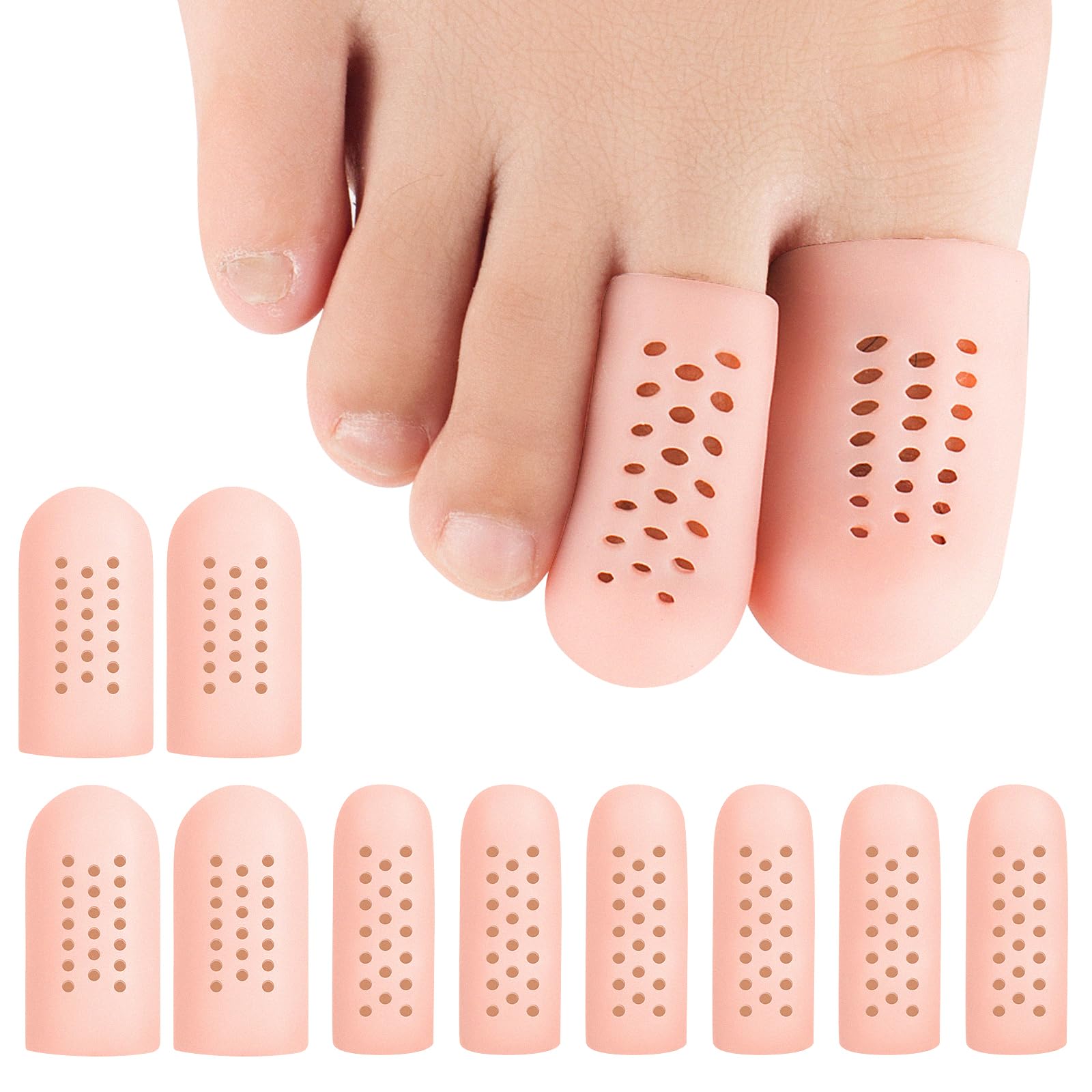 Photo 1 of 10 Pack Toe Caps and Toe Protectors for Women & Men Silicone Toe Covers Cushions for Pain Relief,Toe Bandages and Sleeves for Ingrown Toenails,Corns,Calluses,Blisters(4L +6 S) (Flesh Color)