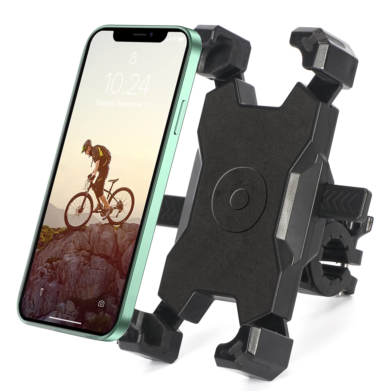 FYY Universal Bike & Motorcycle Phone Mount Holder, Bike Handlebar Cell Phone Clamp for iPhone 12 11 XS Max XR X 8 7 Galaxy S21 Ultra S20+ S10 Plus S10e/Note 20 and More 3.5-6.9 Inch Cellphone Black