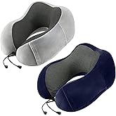 urnexttour Travel Pillow for Airplane-2 Pack Memory Foam Neck Pillows, Soft Support Travel Essentials for Travelling, Sleeping Rest, Car, Train and Home Use(Grey&Blue)