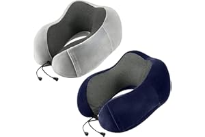 urnexttour Travel Pillow for Airplane-2 Pack Memory Foam Neck Pillows, Soft Support Travel Essentials for Travelling, Sleeping Rest, Car, Train and Home Use(Grey&Blue)