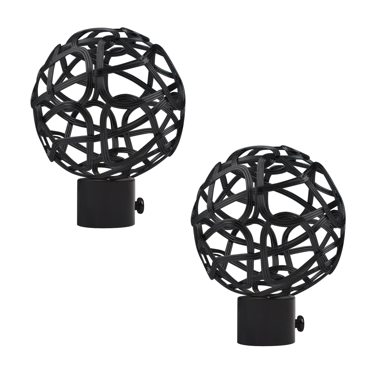 UFURMATE Curtain Finials, 2Pcs Drapery Rail Pole Head Cap Decorative Hollow Window Curtain Rail End Metal Curtain Rod Pole Finials Ends, Inner Diameter 19mm/0.74" (Black)